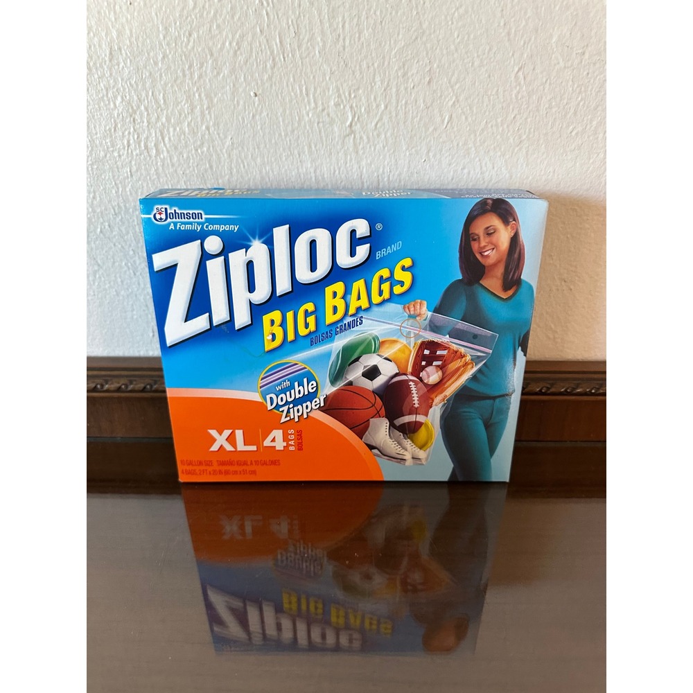Ziploc Big Bags XL 10 Gallon Heavy Duty Storage Bags 4 Count Double Zipper Zip